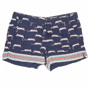 Ann Taylor LOFT Navy Jaguar Print Linen Blend Shorts Size Large